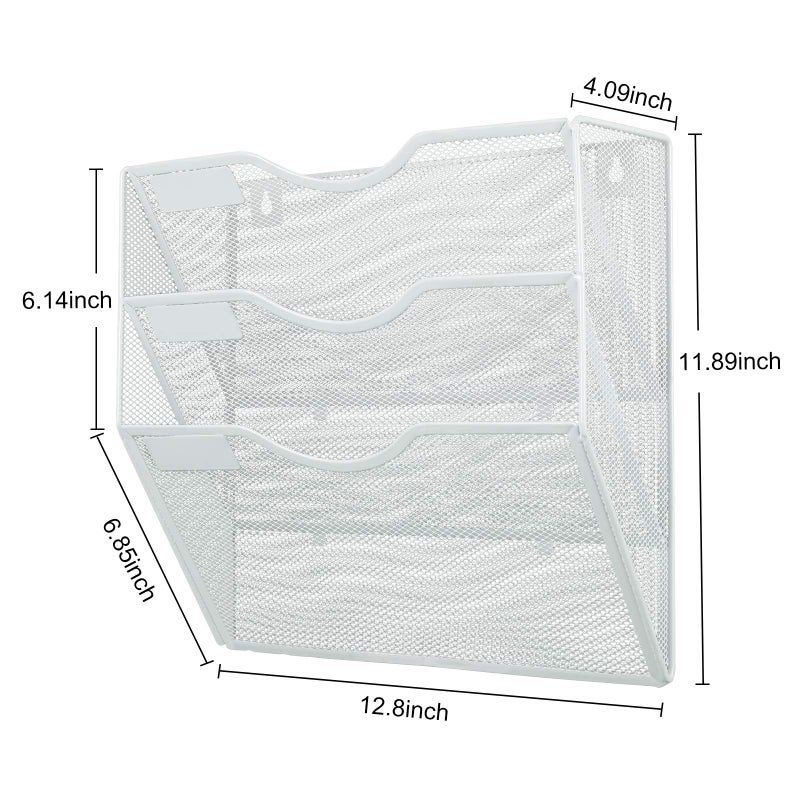 PAG Hanging Wall File Holder Mail Organizer Wall Mount Document Letter Rack, 3-Tier, White - Image 3